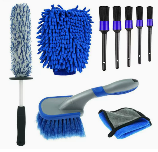 NNEDSZ 9-Piece Car Cleaning and Detailing Kit - Comprehensive Auto Wash Set with Brushes, Towels, and More