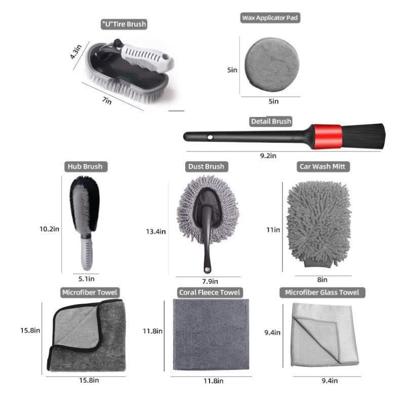 NNEDSZ 9-Piece Car Cleaning and Detailing Kit - Comprehensive Auto Wash Set with Brushes, Towels, and More