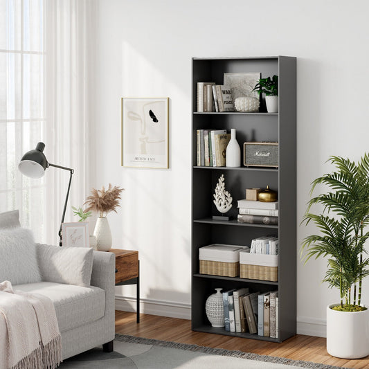 NNECW Standing Shelf wIth 5 Open Levels for Living Room-Black
